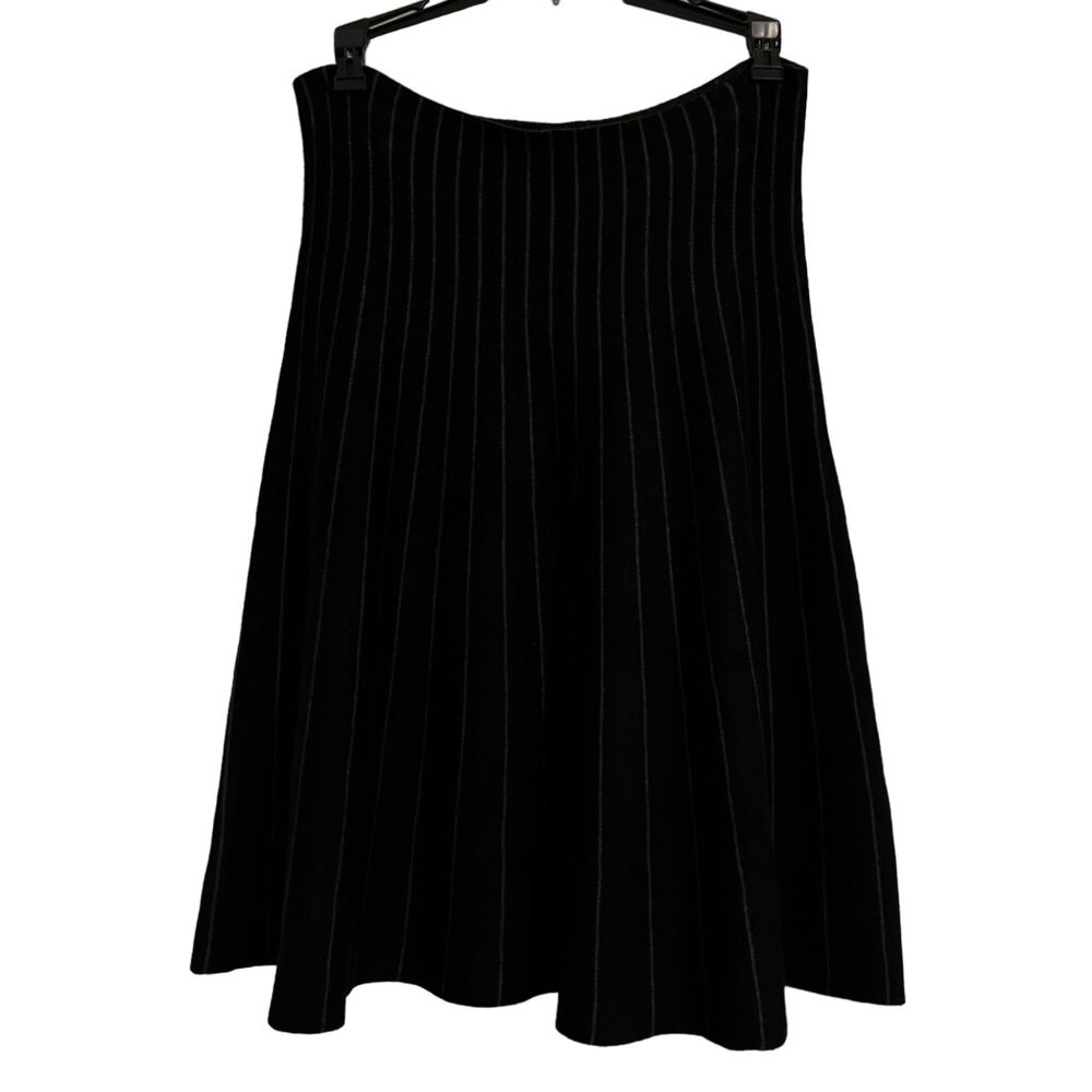 Max Studio womens‎ skirt size M-L black wool striped stretchy A line
